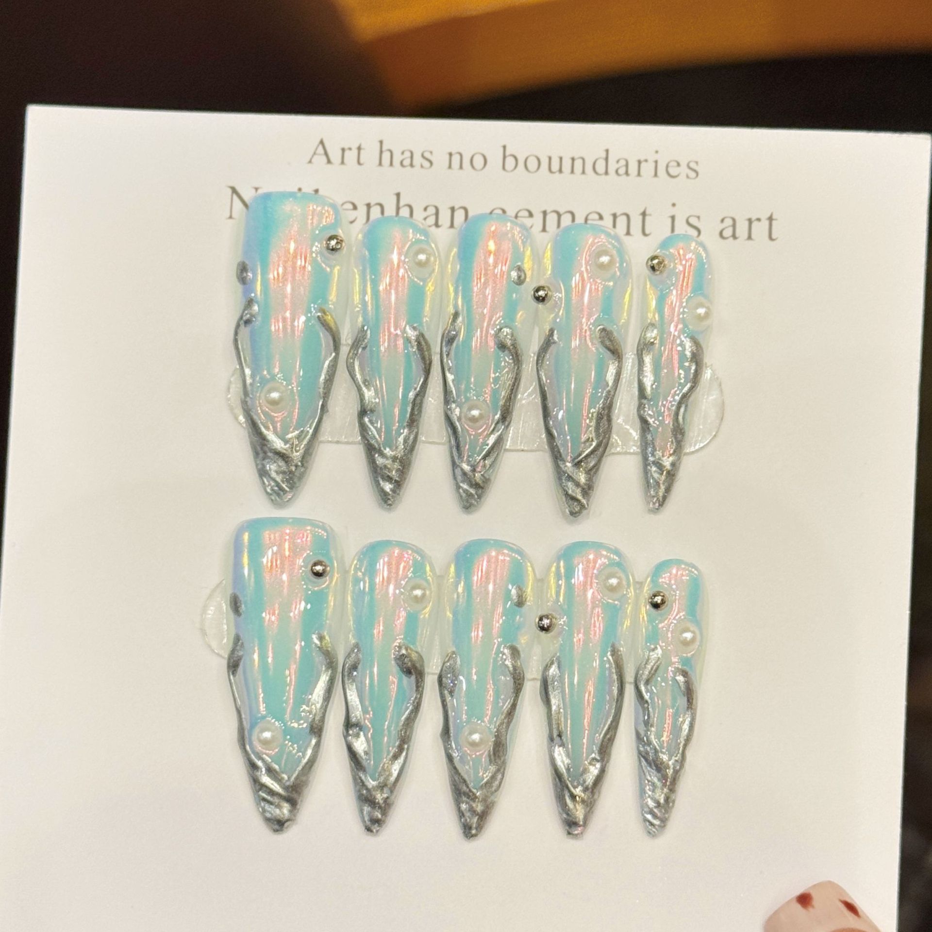 Nail Art Aesthetic - 10 قطعة أورورا الفضة طويلة خنجر