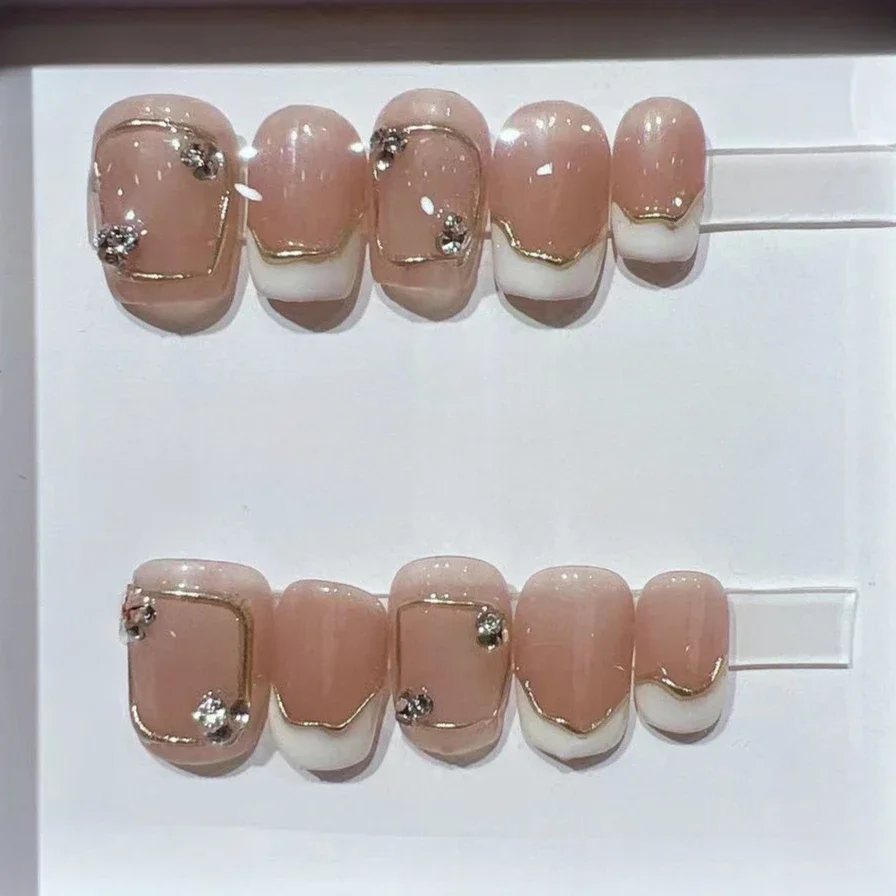 Nail Art Cat Eye Simple - 10 قطعة مربع قصير الفرنسية اليدوية