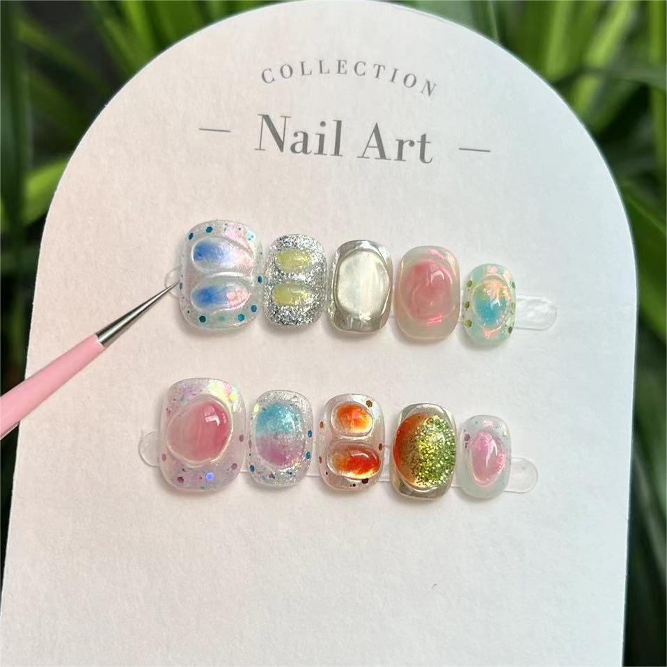 10 قطع أظافر صناعية قصيرة سودا - مراجعة Nail Art Cat Eye Simple وسعره