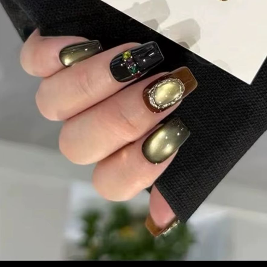 10 قطع أظافر صناعية أكريليك لا - مراجعة Nail Art Cat Eye Simple وسعره
